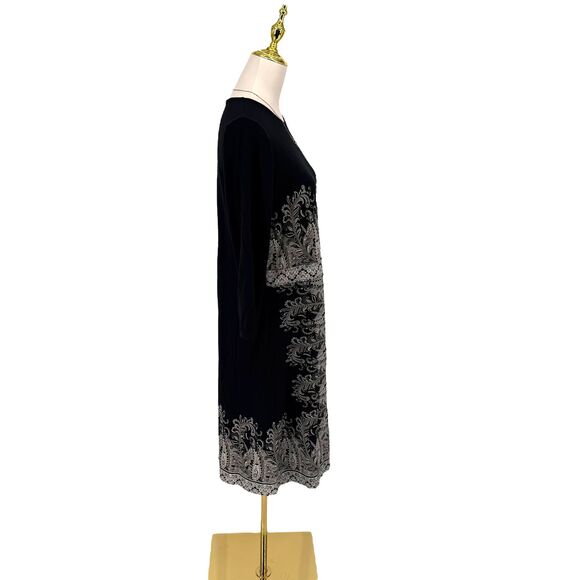 J. Jill Paisley Dress Medium TALL Wearever Black Gray Pleated 3/4 Sleeve Stretch - Picture 8 of 13